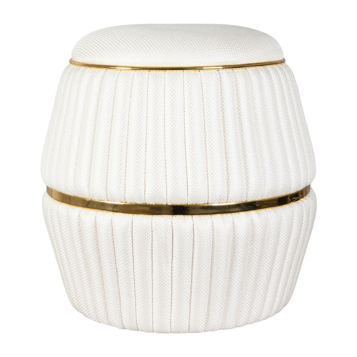 Pouf Doric Avorio e Oro con Lavorazione a Pieghe