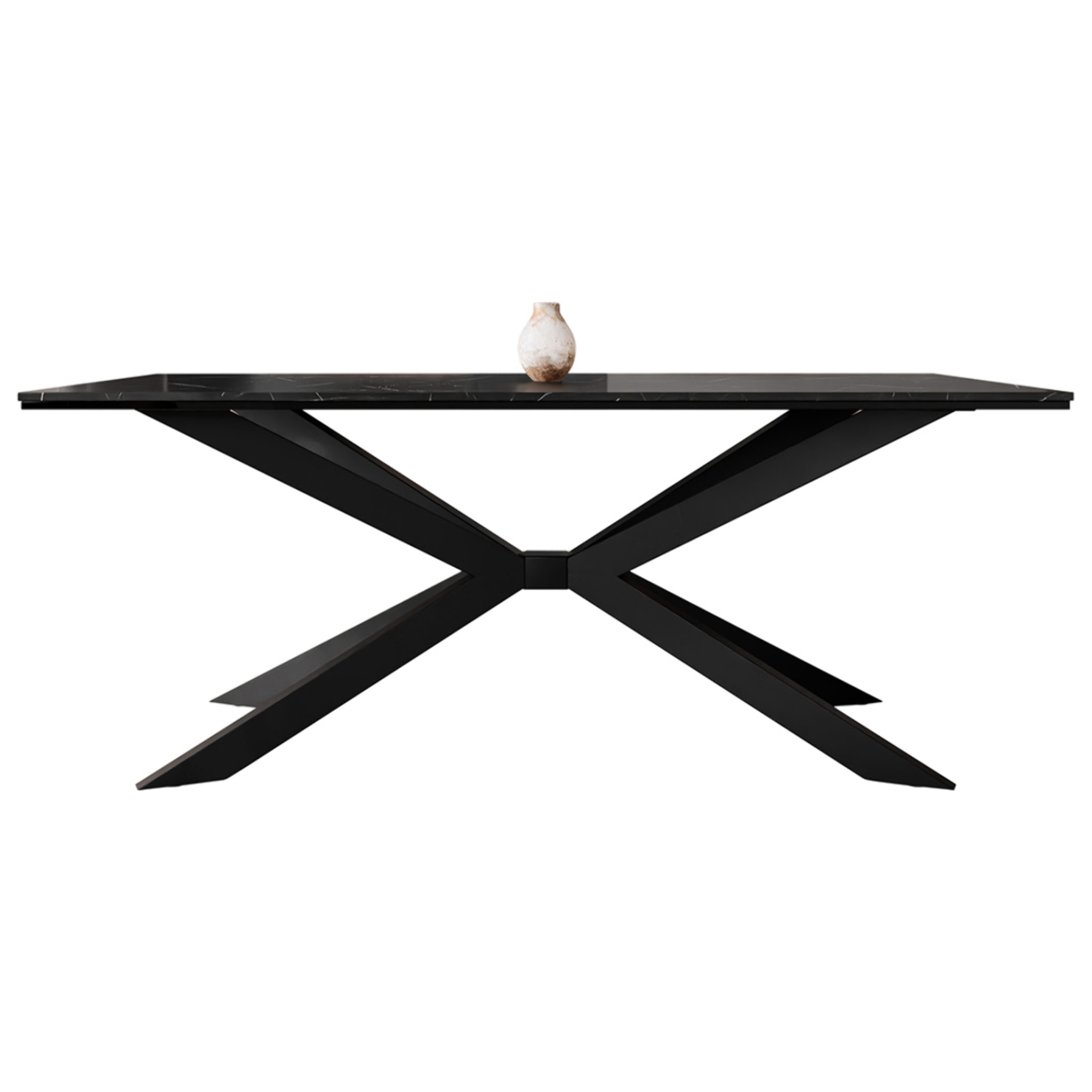 Casey - table à manger - plateau effet marbre - pieds en métal - 4 à 8 personnes - Noir