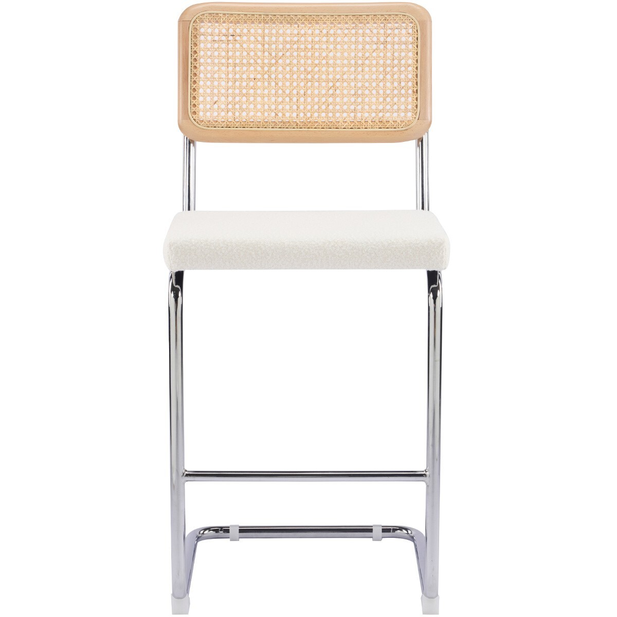 Lot de 2 tabourets de bar en cannage et tissu bouclé - MUSE