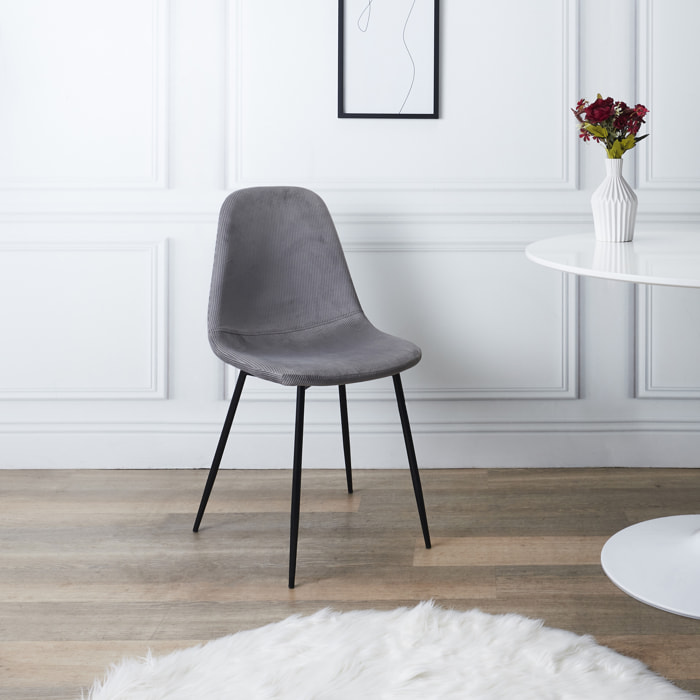Chaise Velours Cotele Giulia Gris - Lot de 4