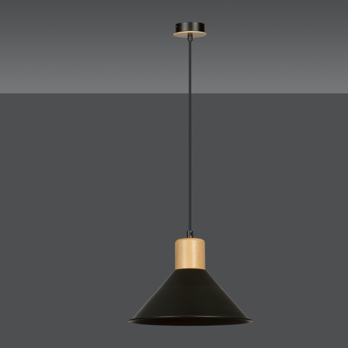Lampada a sospensione ROWEN in acciaio nero e legno