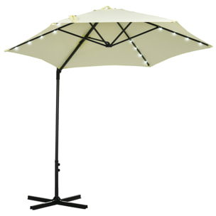 Sombrilla de Jardín Ø256x248 cm Parasol de Terraza Manual con Luces LED Solares Poste Giratorio 360° y Ventilación Superior para Jardín Patio Piscina Beige