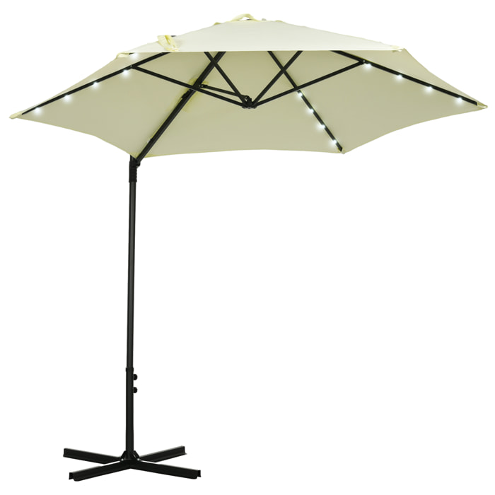 Sombrilla de Jardín Ø256x248 cm Parasol de Terraza Manual con Luces LED Solares Poste Giratorio 360° y Ventilación Superior para Jardín Patio Piscina Beige