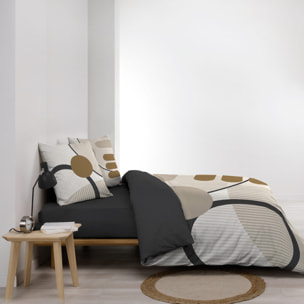 Parure de lit coton motif géométrique double face imprimée - Naturel