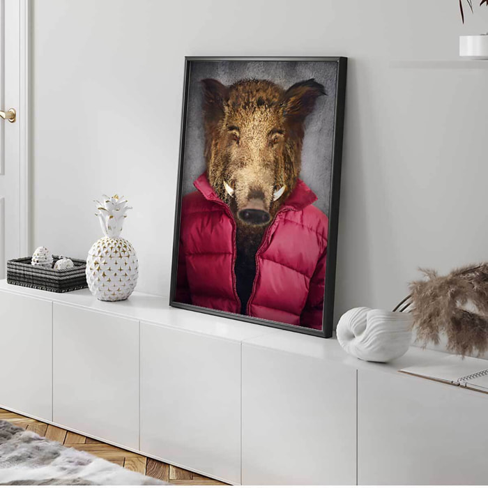 Affiche encadrée sanglier stylé en doudoune Affiche + cadre en métal - Noir