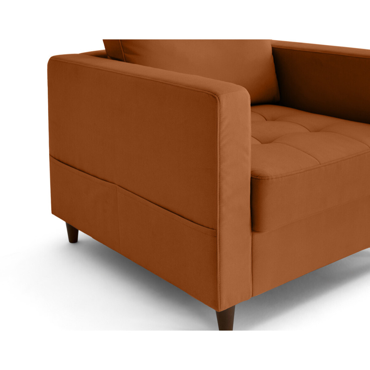 Anna - fauteuil avec poche en velours - pieds en bois - Rouille