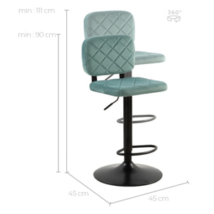 Lot de 2 chaises de bar réglables 60/81 cm en velours vert d'eau - Viktor