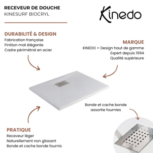 Receveur de douche KINEDO Kinesurf biotec rectangle Blanc 150 x 90 x 4 bonde centre longueur