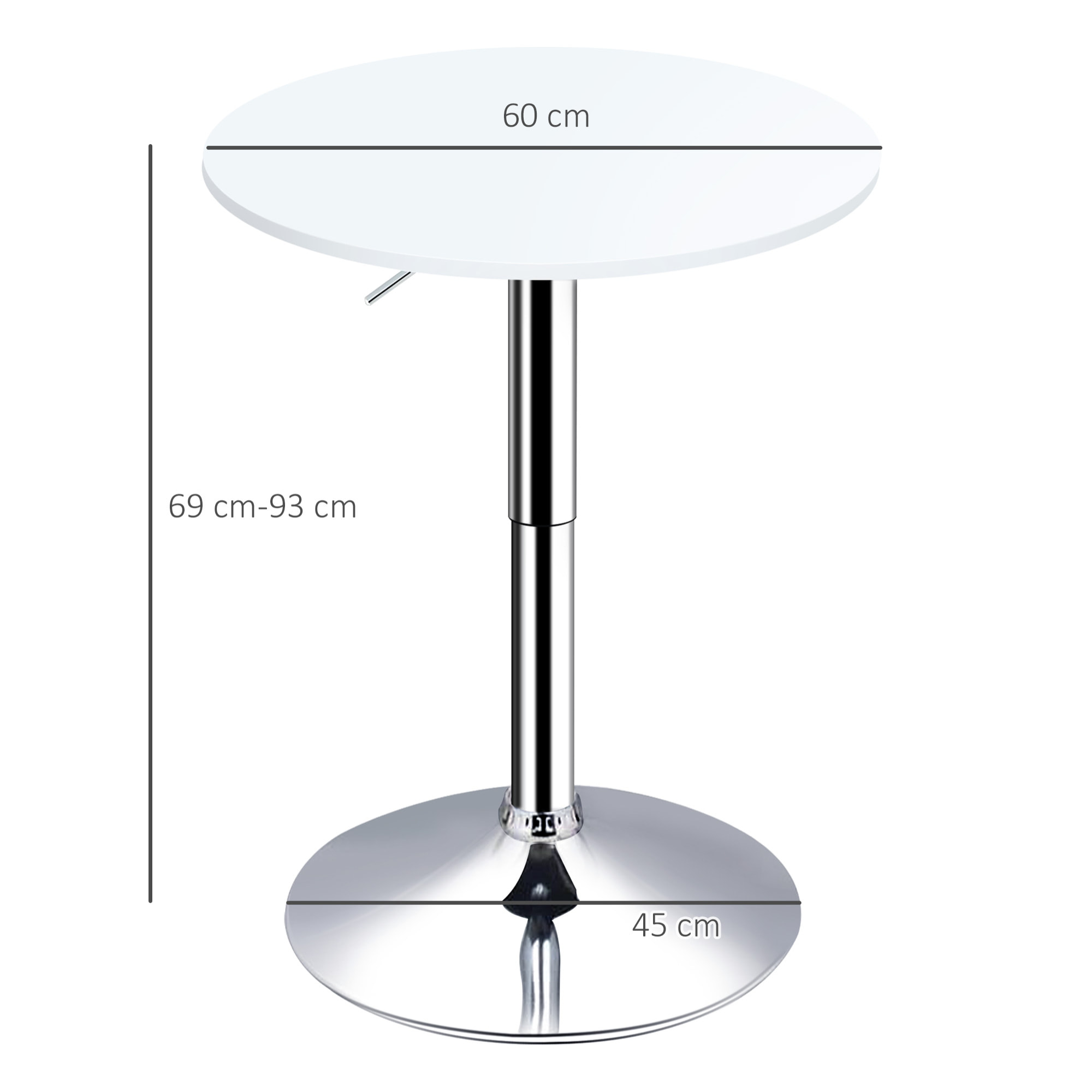 Table de bar ronde mange-debout - hauteur réglable - plateau pivotant - métal chromé MDF blanc