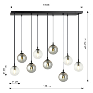 Lampada a sospensione COSMO in acciaio nero con sfere in vetro