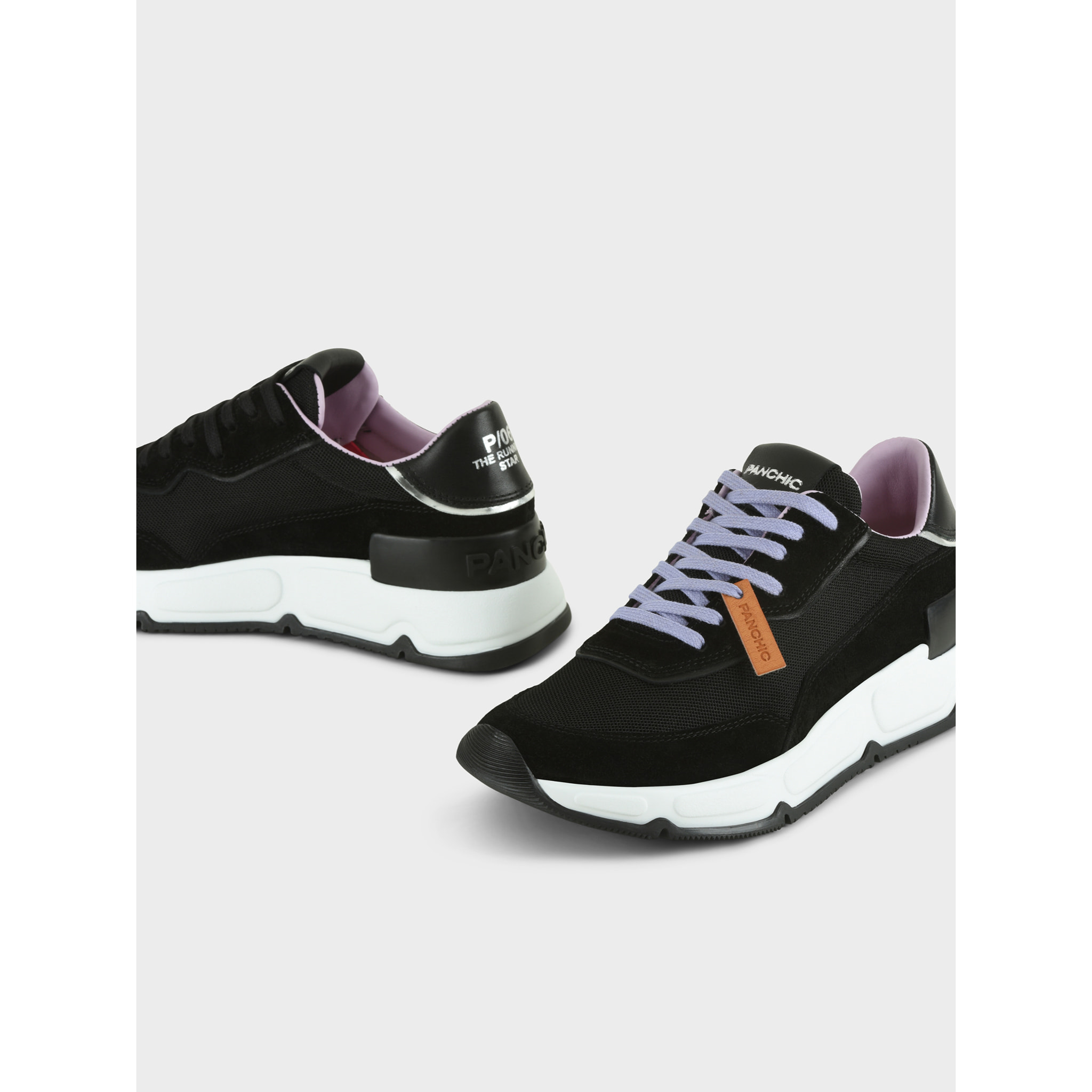 SNEAKER MUJER P06 DE MESH ANTE Y PIEL EFECTO ESPEJO NEGRO