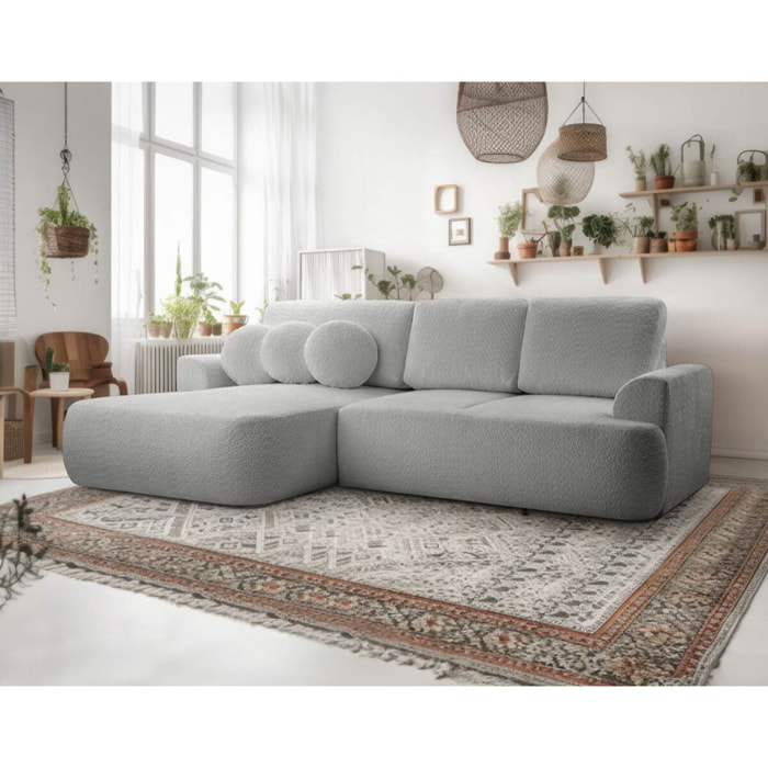 Candela - canapé d'angle gauche 4 places - convertible avec coffre - en tissu bouclette - Gris