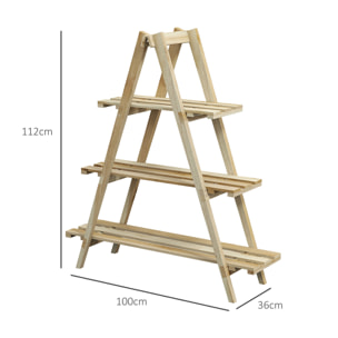 Outsunny Estantería para Plantas Plegable de Madera Soporte para Macetas de 3 Niveles con Marco en A para Exteriores Interiores Salón Jardín Balcón 100x36x112 cm Natural