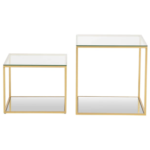 Set 2 Mesas Metal Cristal 50x50x50 45x45x35 Cm