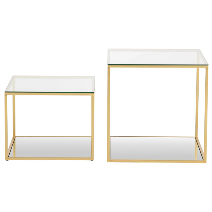 Set 2 Mesas Metal Cristal 50x50x50 45x45x35 Cm