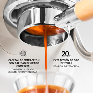 Cafetera espresso con molinillo integrado, 20 bar de presión y depósito de 2 L. Permite moler y preparar café al momento, con vara de vapor y controles sencillos.