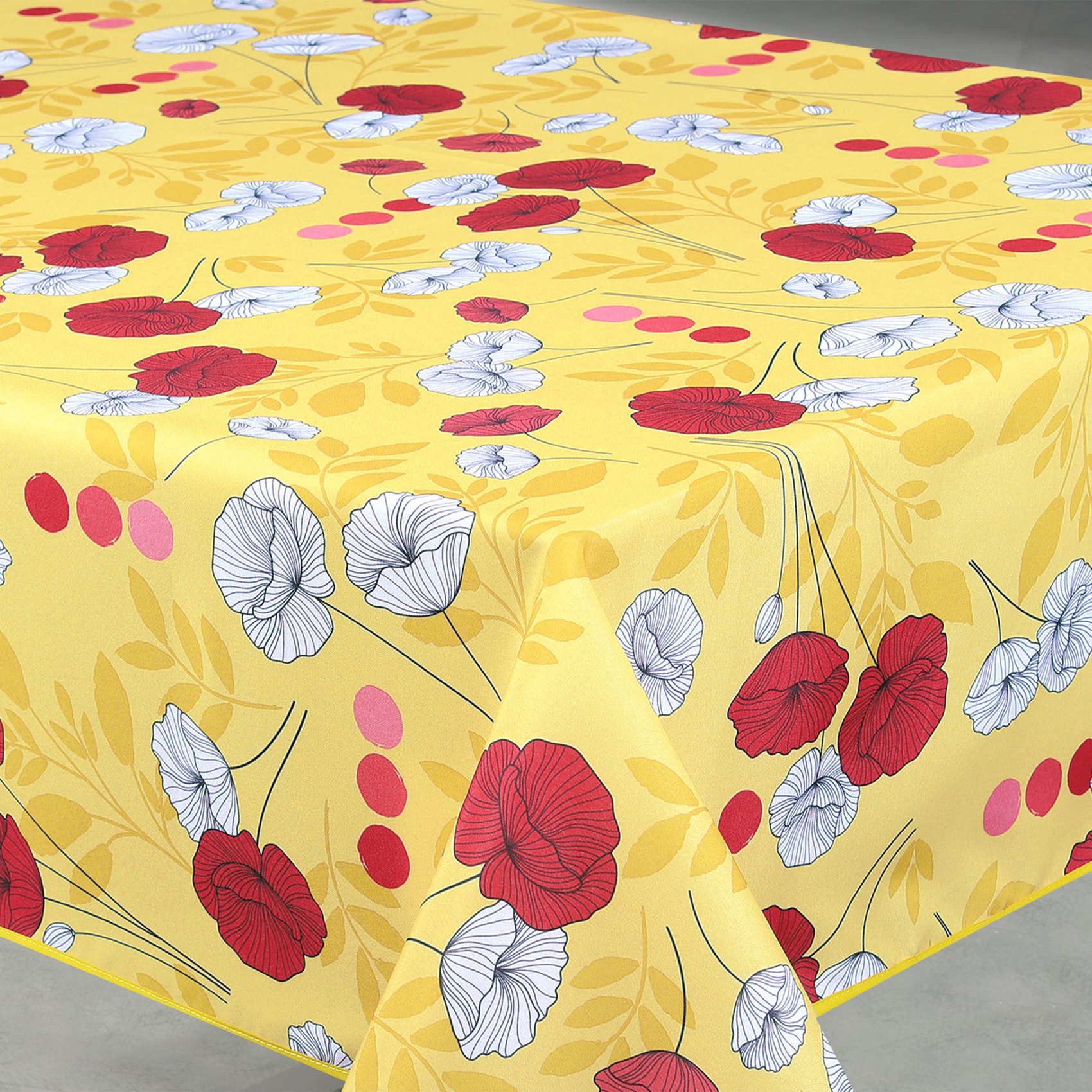 Nappe anti-tâche rectangulaire motif coquelicots - Jaune