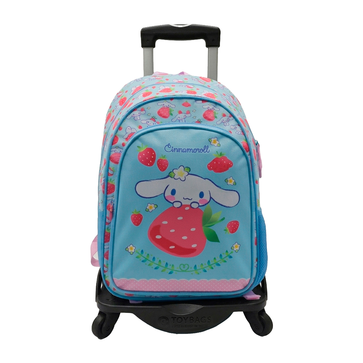 Zaino Primaria Cinnamoroll doppio scomparto + carrello con protezione laterale e stoper frontale, 4 ruote multidirezionali.