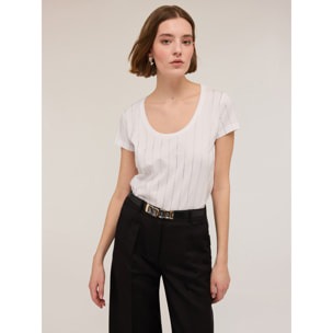 Motivi - Camiseta de algodón con rayas de pedrería - Blanco