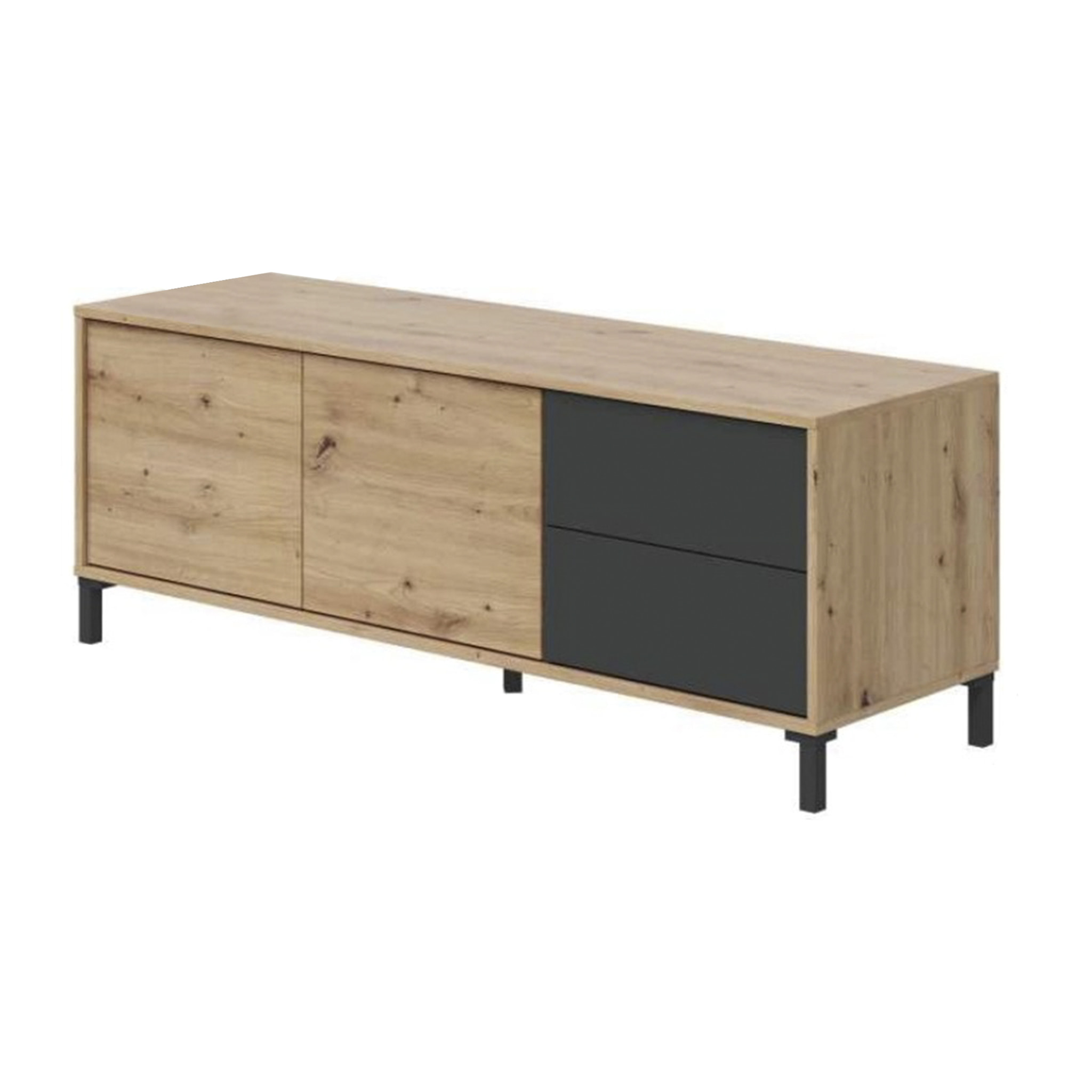 Credenza Arecibo, Madia moderna a 2 ante, Buffet da soggiorno, Mobile porta TV, Madia con piedini per salotto, cm 130x41h47, Rovere nodi e Antracite