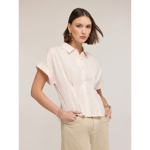 Motivi - Camicia in mussola a righe lurex - Rosa