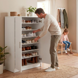 Scarpiera a 2 Ante Mobile Portascarpe Mobiletto Capiente fino a 30 Paia con 6 Ripiani + Base Design Moderno per Ingresso Camera 75x36x101 Cm Bianco