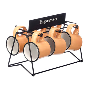 Set de 6 tazas beige para café de porcelana con soporte de metal. 100 ml de capacidad.