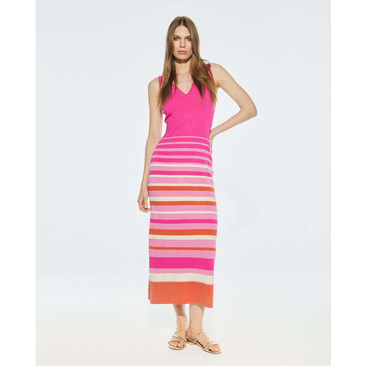 Abito Midi a Righe in Maglia