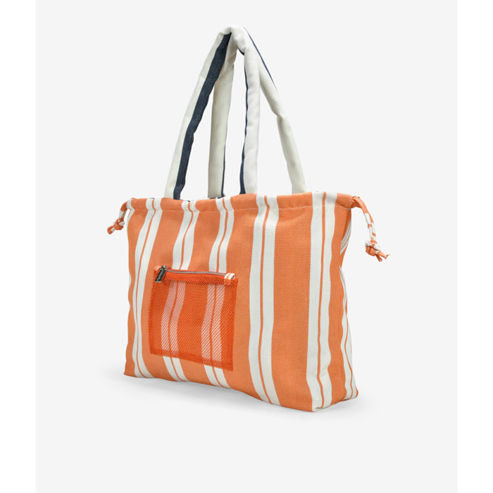 Bolso de hombro naranja con franjas y bolsillo