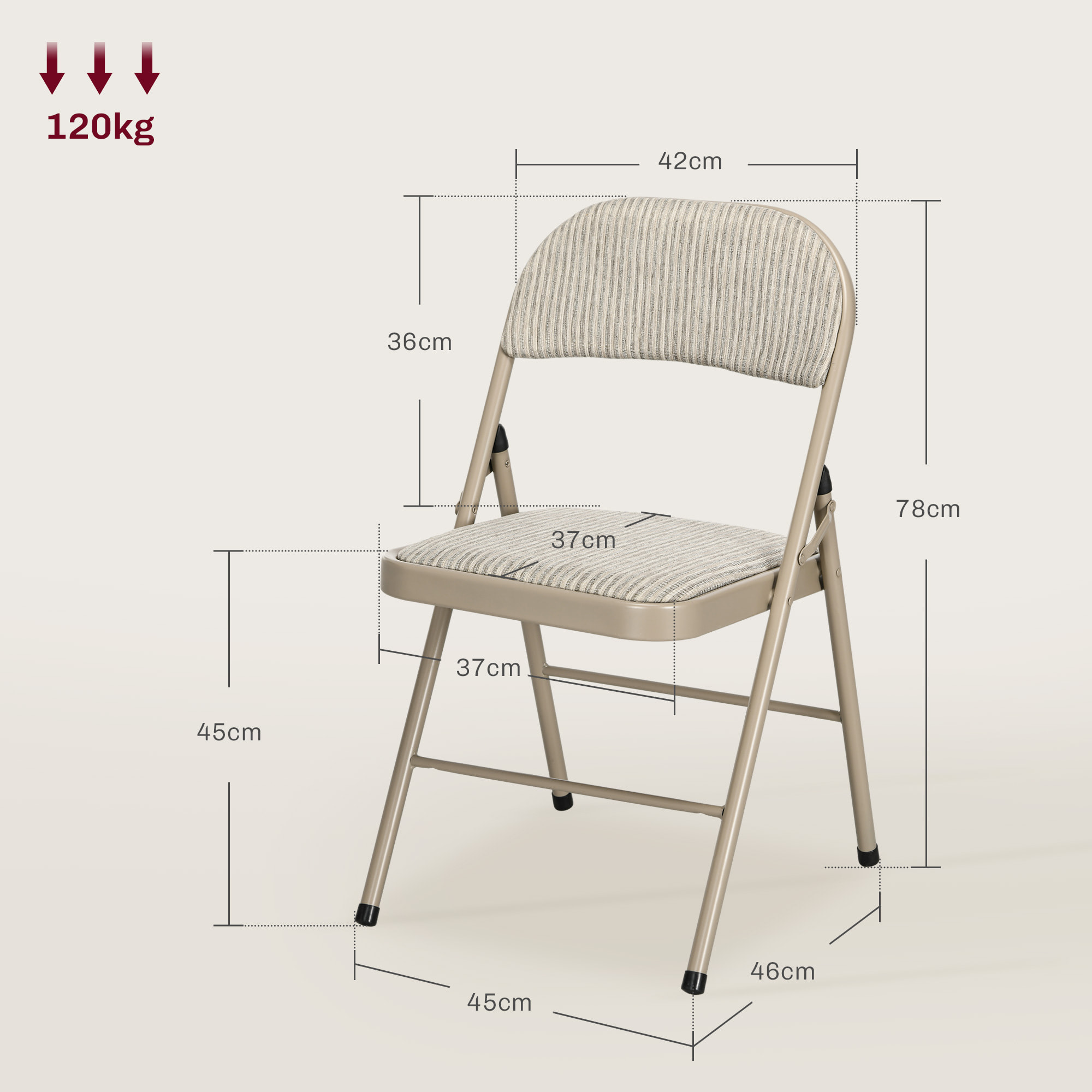 Juego de 4 Sillas Plegables Tapizadas en Lino Sintético con Respaldo y Estructura de Acero, para Salón, Comedor, Cocina, 45x46x78 cm, Beige