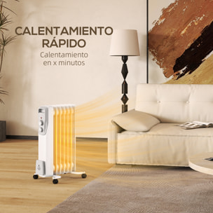 Radiador de Aceite Silencioso 1500W Radiador Eléctrico bajo Consumo con 7 Elementos Temperatura Ajustable Protección contra Sobrecalentamiento 3 Configuraciones de Calor para 20 m² Blanco