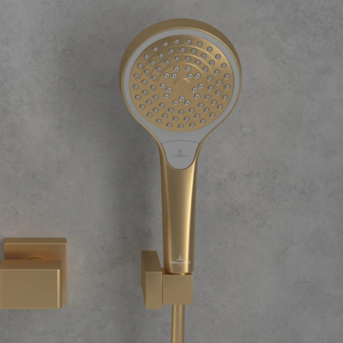 Pommeau de douche VILLEROY & BOCH Verve Showers 3 jets + Flexible de douche Universal Showers 160 cm Or brossé