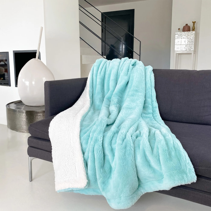 Plaid imitation "Lapin" - Cocoon Aqua - 610g/m²