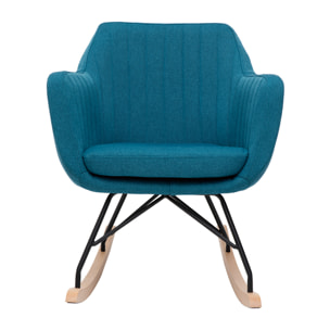 Rocking chair scandinave en tissu bleu canard, métal noir et bois clair ALEYNA