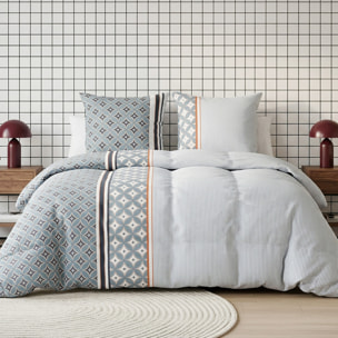 Parure housse de couette 100% coton motif mosaïque orientale bleu et blanc - Arabia