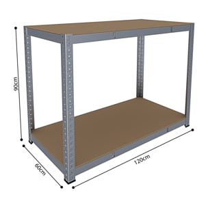 Banco Tavolo Da Lavoro Senza Bulloni In Acciaio Metallo e MDF Portata Fino a 600 Kg Con 2 Ripiani Regolabili Garage Officina Cantina 87 x 120 x 60 cm
