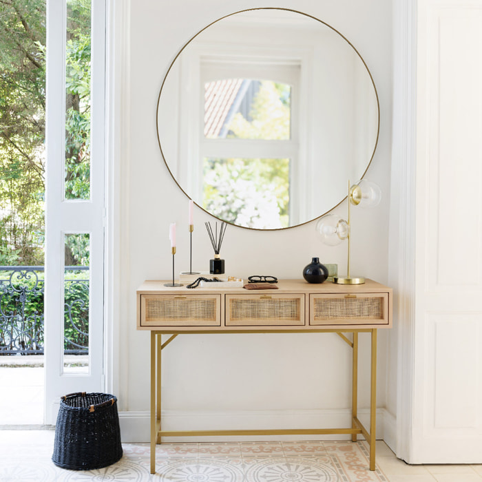 Miroir "Alice" en bois & métal D110cm doré