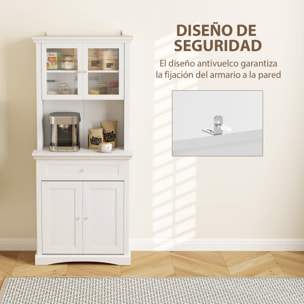 Alacena de Cocina Moderna Armario de Cocina con 1 Cajón 2 Puertas de Vidrio y Estantes Ajustables Carga 50 kg para Comedor Salón 79x40x180 cm Blanco