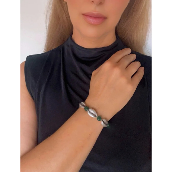 Pulsera caracola jade verde y plata 10µ