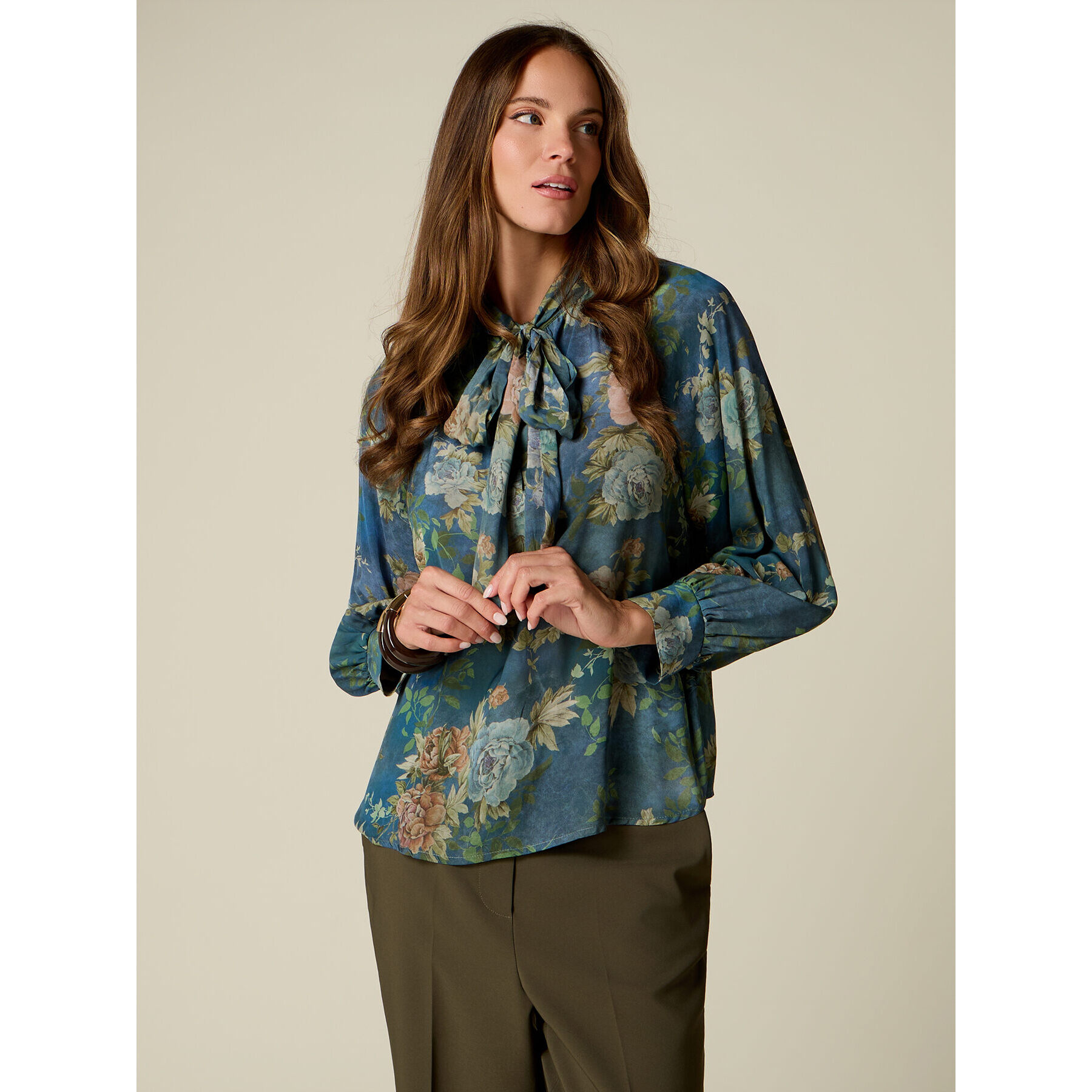Oltre - Blusa fantasia con fiocco - Blu