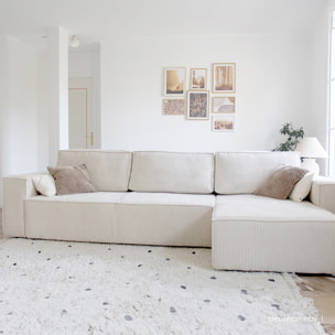 Canapé d'angle convertible 5 places en velours côtelé - HARPER