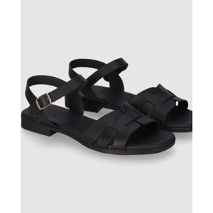 Sandalias de Piel - Negro - Tacón: Bajo