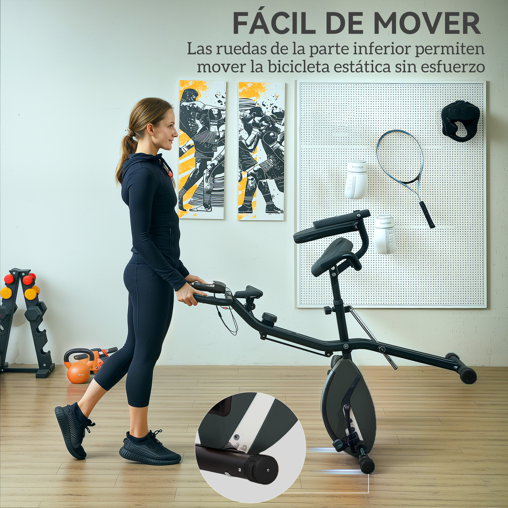 Bicicleta Estática Plegable con Respaldo Bici Estática Silenciosa con 8 Niveles de Resistencia Magnética Sillín Regulable Volante Pantalla LCD Pulsómetro y Banda Carga 110 kg Negro