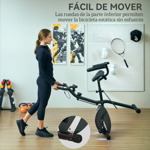 Bicicleta Estática Plegable con Respaldo Bici Estática Silenciosa con 8 Niveles de Resistencia Magnética Sillín Regulable Volante Pantalla LCD Pulsómetro y Banda Carga 110 kg Negro