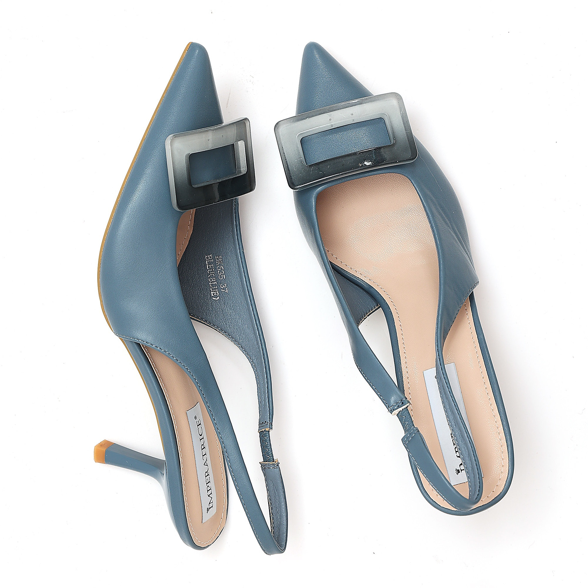 Dècolletè slingback in simil pelle con applicazione sulla punta