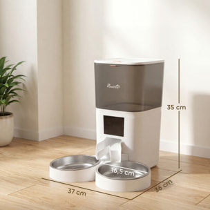 Comedero Automático 6L WiFi 2.4G, Dispensador de Comida para Gatos y Perros con Control App, 2 Cuencos, Programable 1-10 Comidas, Grabadora Voz 10s, 2 Fuentes de Alimentación, Fácil de Limpiar