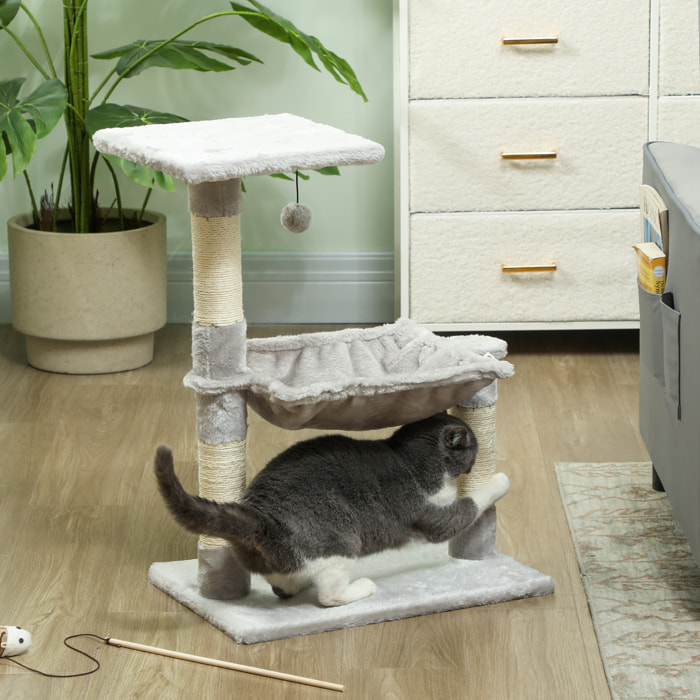 Árbol Rascador para Gatos Torre para Gatos 50x36x70 cm Centro de Actividad con Hamaca Plataforma Postes de Sisal y Bola Colgante Gris Claro