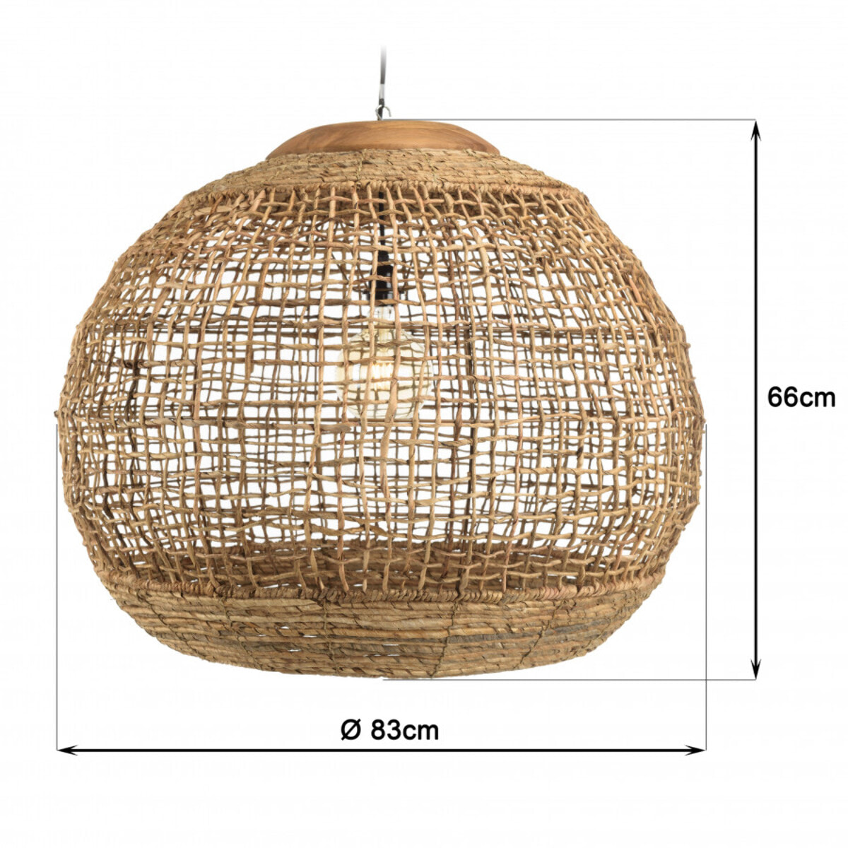 ALIDA - Suspension 'boule' 83x83cm en abaca couleur naturelle et teck