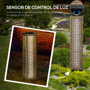 Linterna de Jardín de Ratán Sintético Farola Solar con Luces LED Encendido y Apagado Automático para Terraza Balcón Patio 15,5x15,5x69 cm Arena