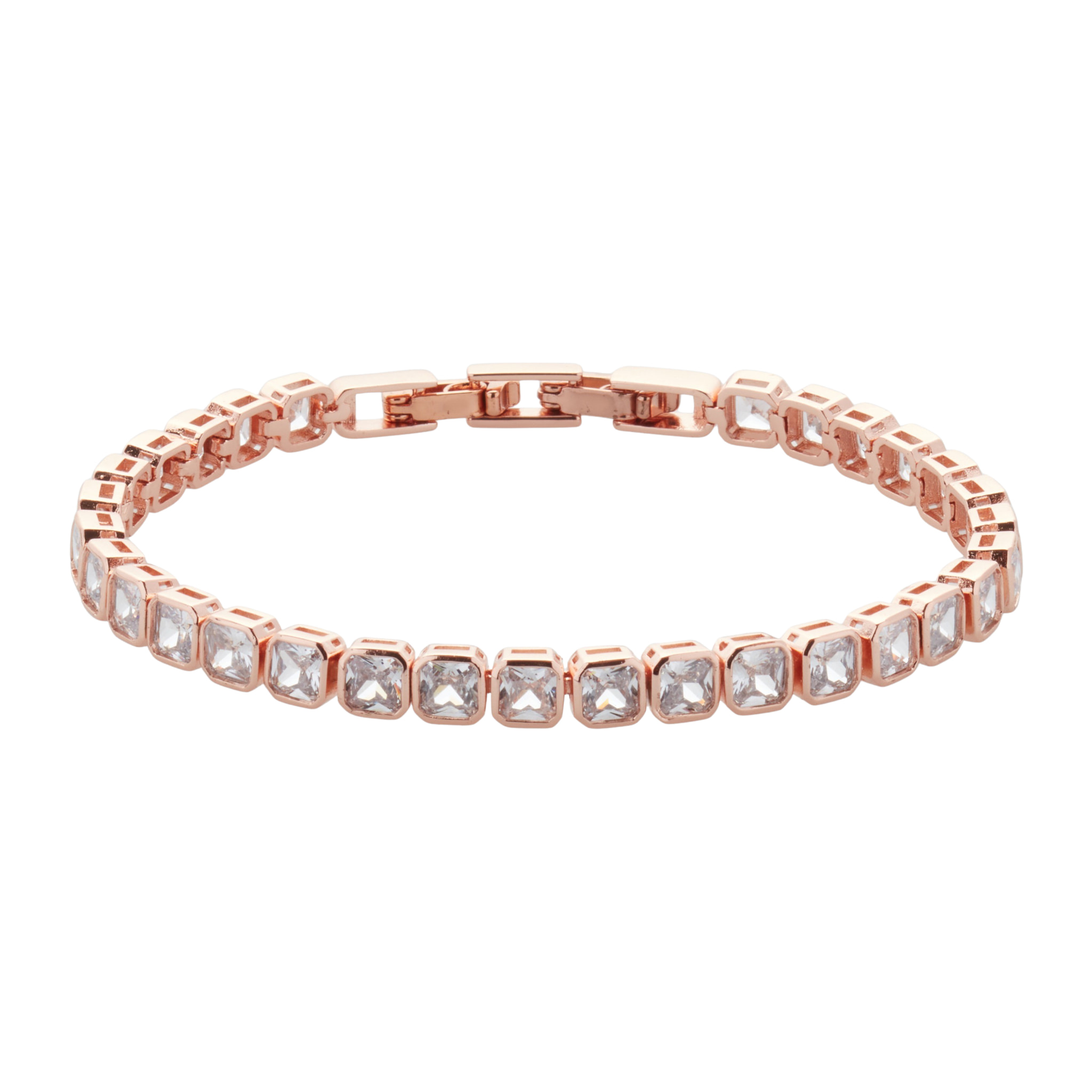 Bracciale U.S. Polo Assn. In metallo dorato rosa con cristalli bianchi quadrati